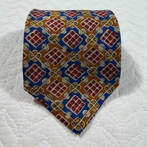 Fumagallis 100% Silk Hand Made in Spain Neck Tie Mens Geometric Pattern Blue Red